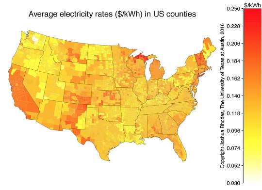Map of average electricity rates across the U.S. EIA